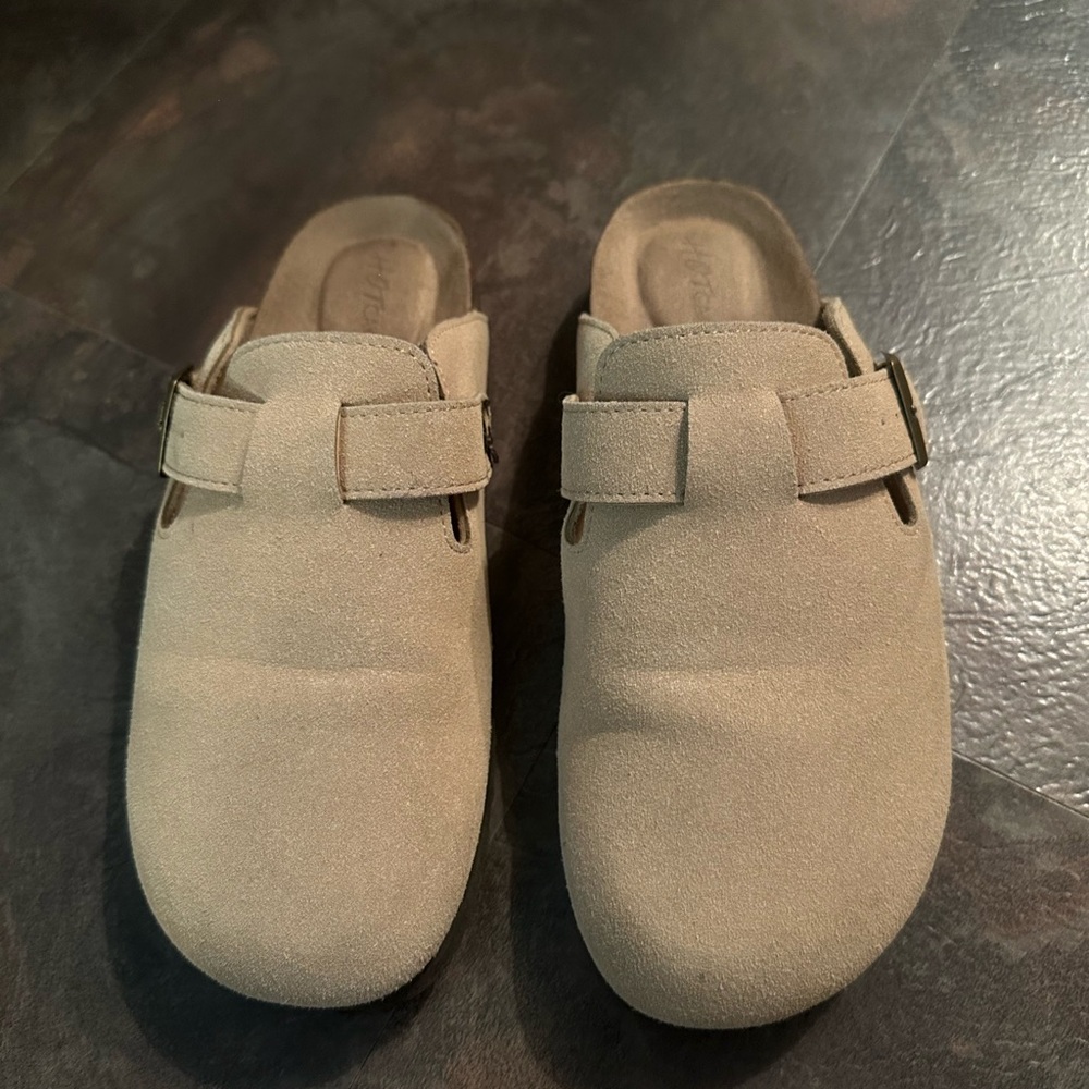 Hot Cakes Beige Suede Clog Mules